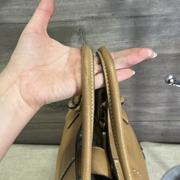 Tory Burch Mcgraw Satchel Handbag Pebbled Leather Brown Purse Tote Bag - Picture 5 of 16